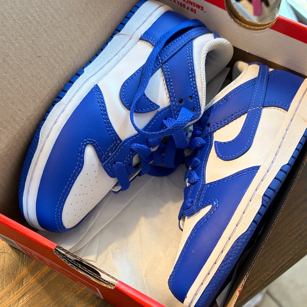 Nike Dunk Low Kids Basketball Sneakers in Blue and White - Picture 4 of 5
